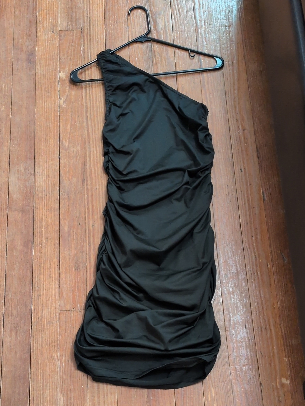 One-Shoulder Black Ruched Bodycon Dress